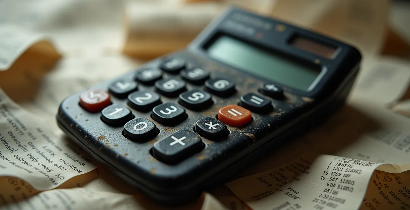 Gros plan sur calculatrice et factures avec frais additionnels